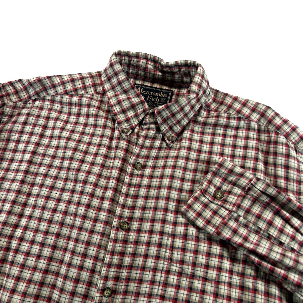 Abercrombie & Fitch Button Down Mens Large Red Plaid Flannel Cotton Wool Shirt